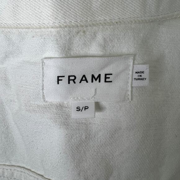 FRAME Denim Rosette Puff Sleeve Denim Jacket Rumpled Blanc White Small - Picture 6 of 8